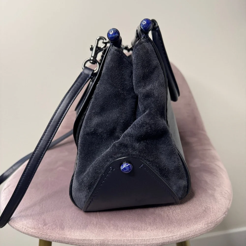 Coach Drifter Carryall Navy Snake Embossed Leather 2016 Gunmetal Hardware - Picture 6 of 15